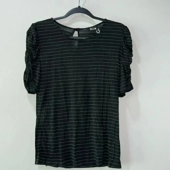 Espresso Black Ruched Sleeve Keyhole Closure Top Size S NWOT - Picture 1 of 8